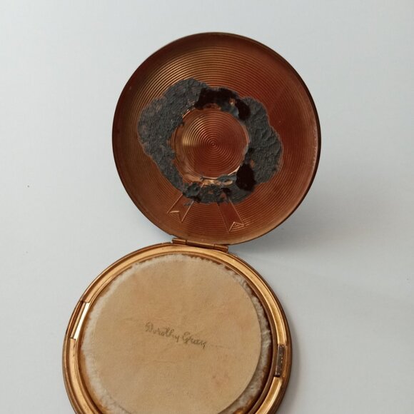 Vintage Gold Round Hat "Dorothy Gray" Compact Mirror Makeup Original Antique - Picture 3 of 10